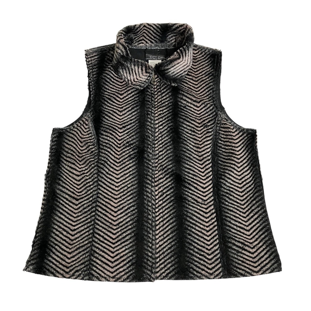 Nancy Bolen Faux Fur Suede Vest Small Animal Print Reversible Zip Mob Wife